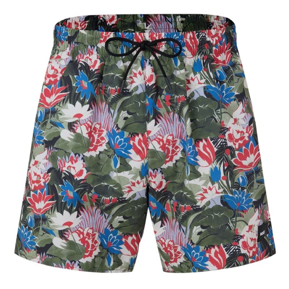 Boss Mens Piranha Tropical Floral Swim Shorts / Light Green